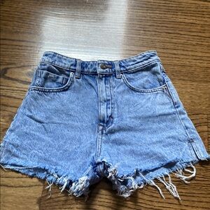 Zara Blue Jean Shorts with Distressed Hem